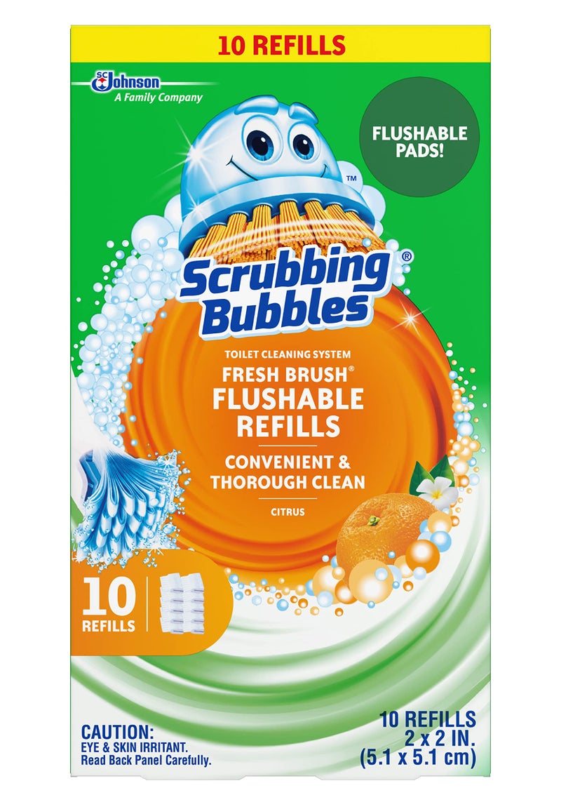 Scrubbing Bubbles Fresh Brush Flushable Refill Pads for Toilet Cleaning System, Citrus Action Scent, Toilet & Toilet Bowl Cleaner, 10 CT Refill Pads/Pack (Pack of 1) - Image 1